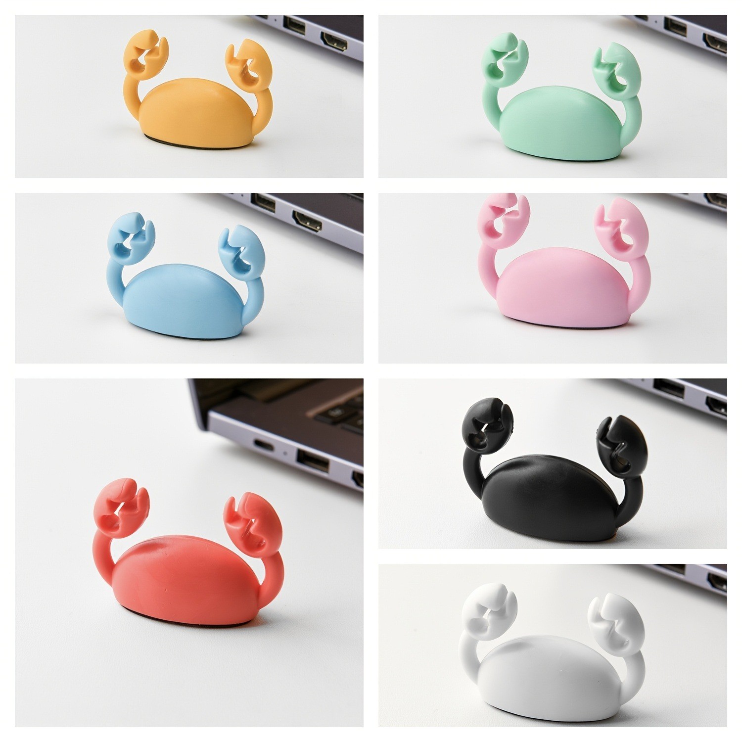 Cute Crab-shaped Cable Management Clips 7-Pack fits Desk and Office Wire Storage
