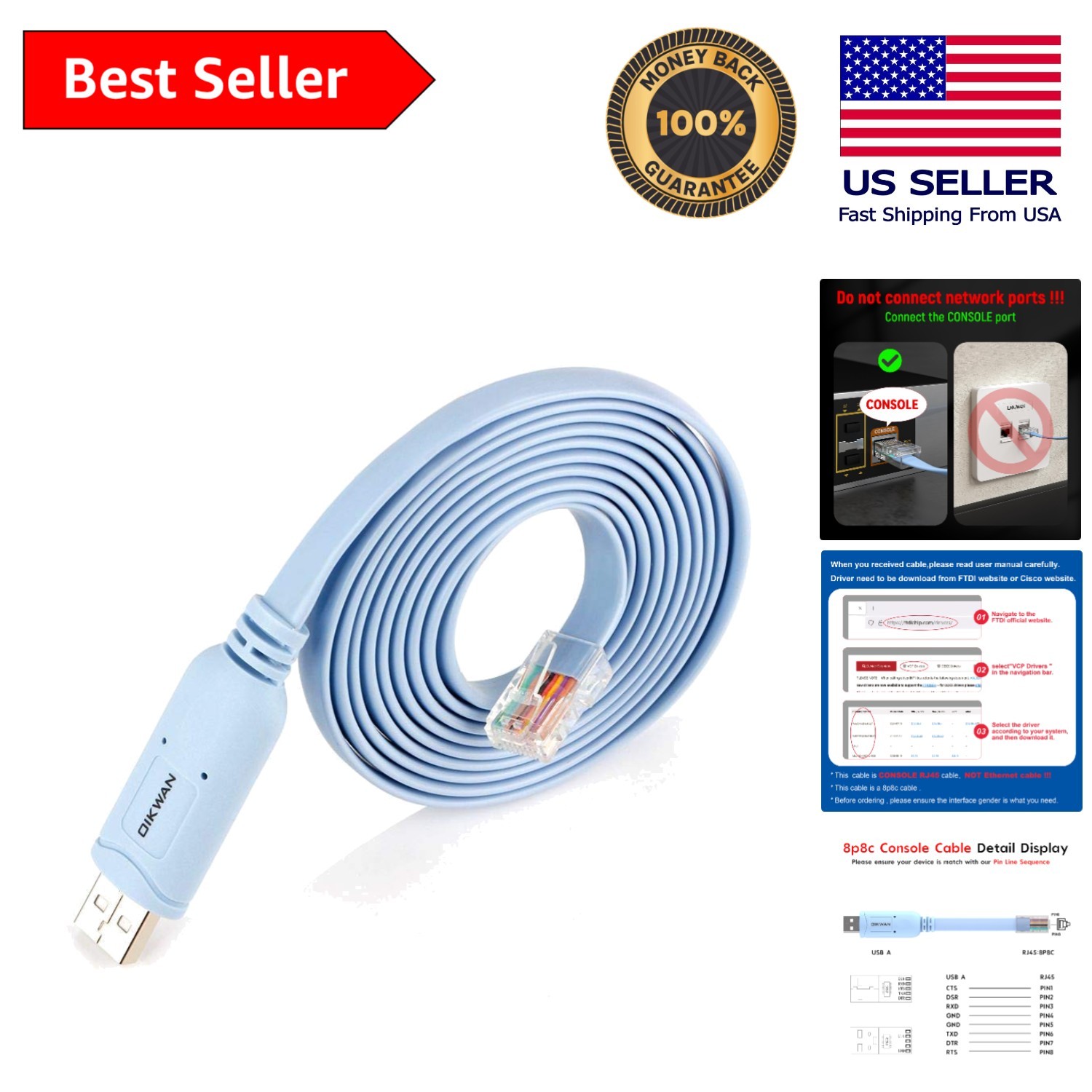 High-Speed USB Console Cable 1.8m for Cisco Routers, 24/7 Support Included