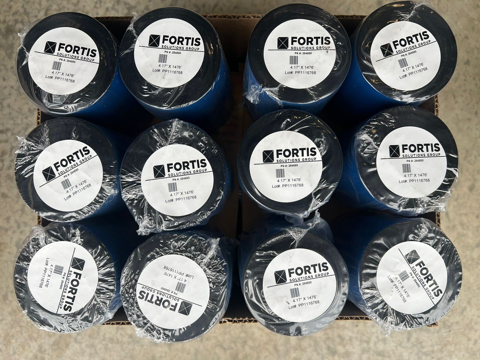 Box Of 12 Fortis Solutions Group 4.17" x 1476' Black Wax Ribbon 284580 New