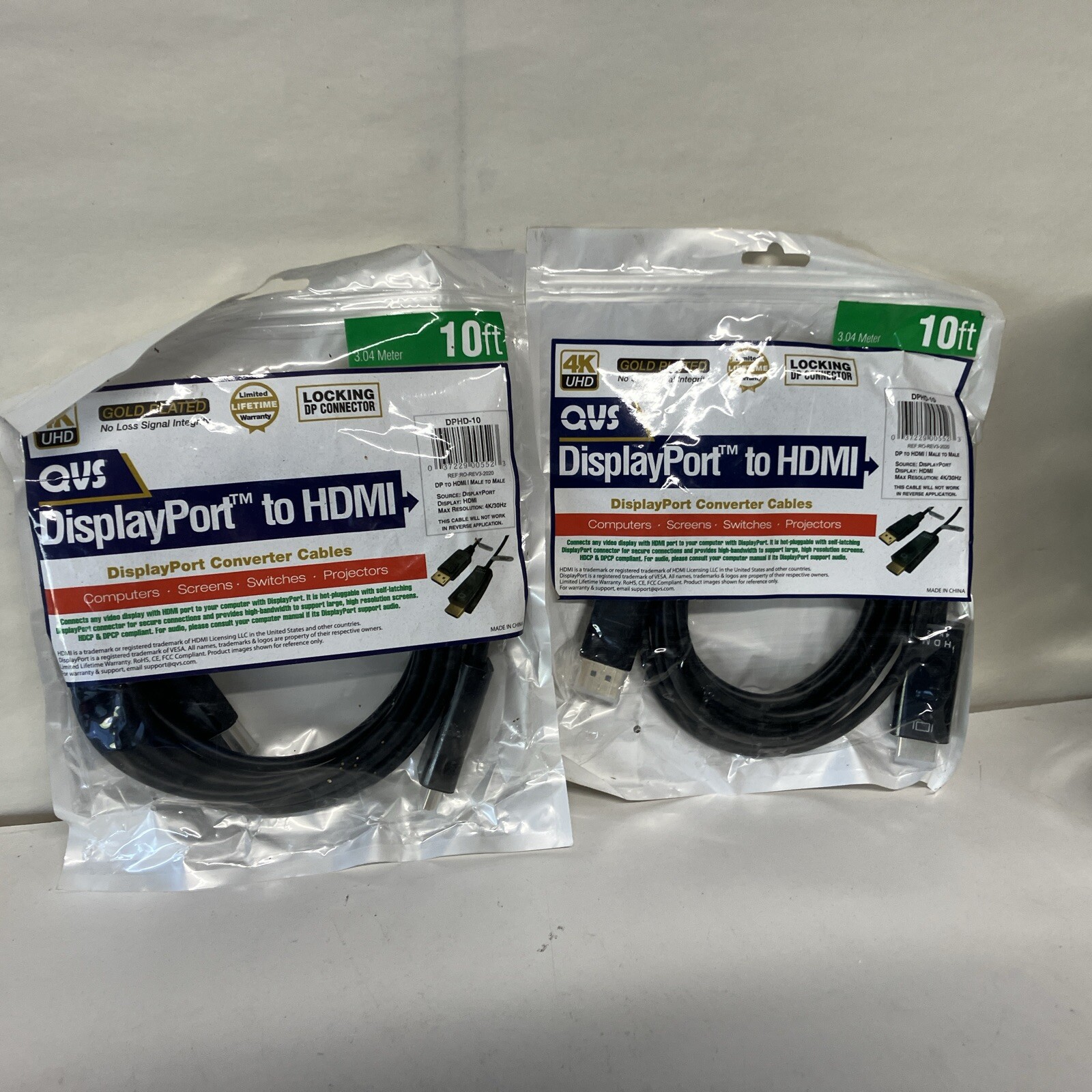 Bundle (2) 10ft DisplayPort to HDMI 4K Digital A/V Cable Gold Plated