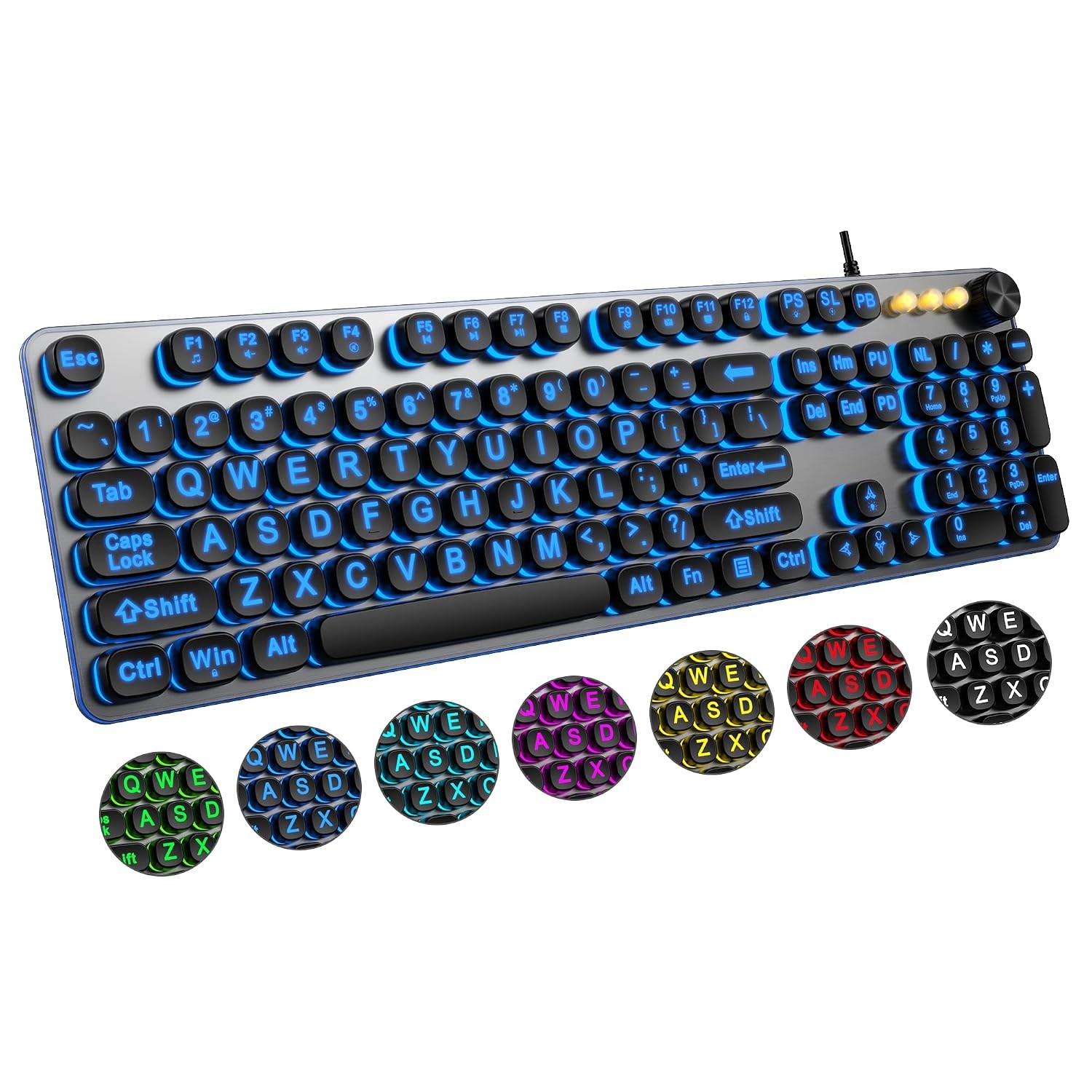 Large Print Wired USB Backlit Keyboard 7-Color Backlit Computer Keyboard