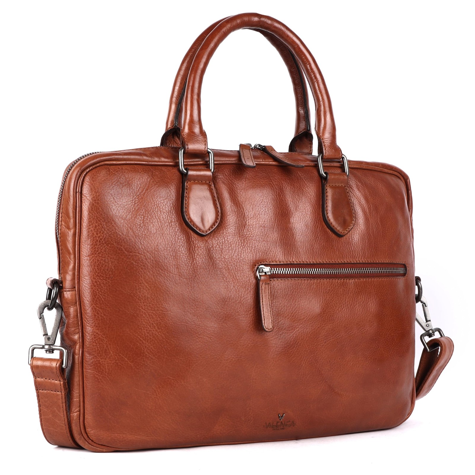 Genuine Italian Leather 14 Inch Laptop Messenger Bag for Men, Cognac