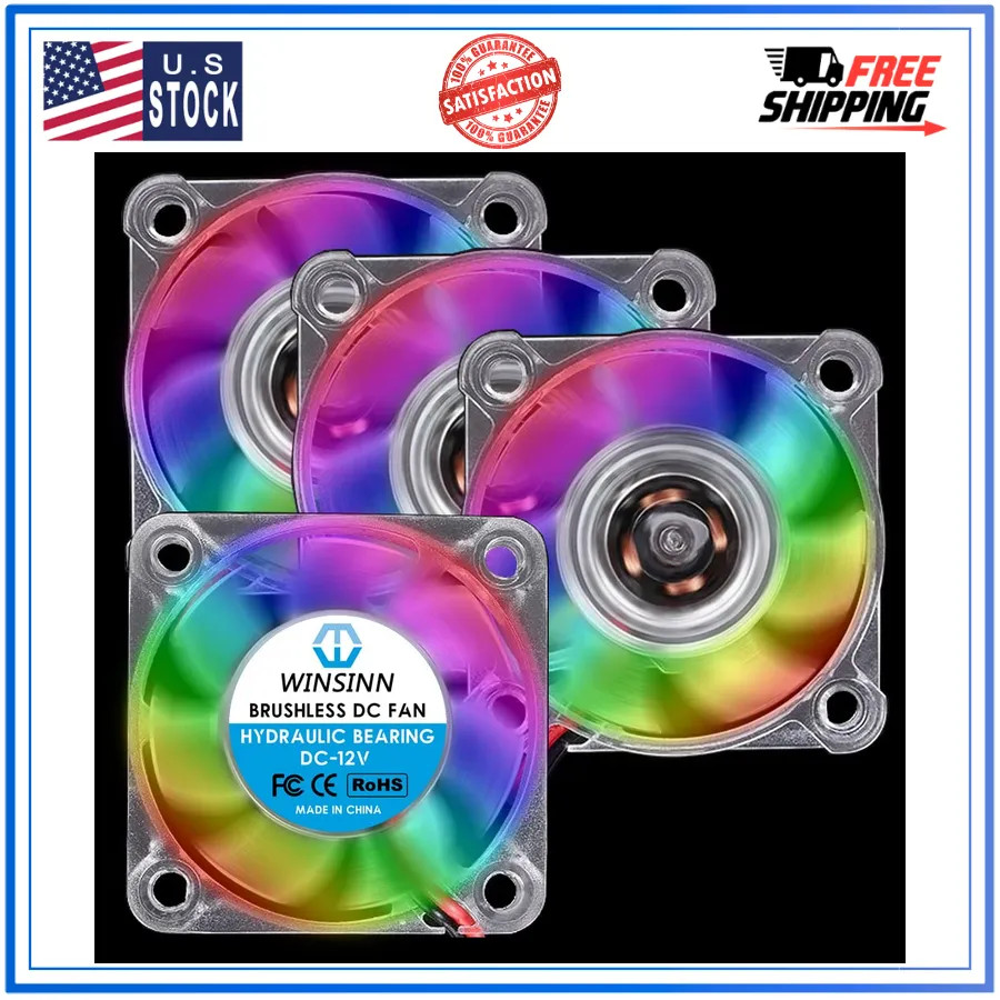 WINSINN 40mm RGB LED Cooling Fan 12V 4010 Hydraulic Bearing 2PIN 4 Pcs Set