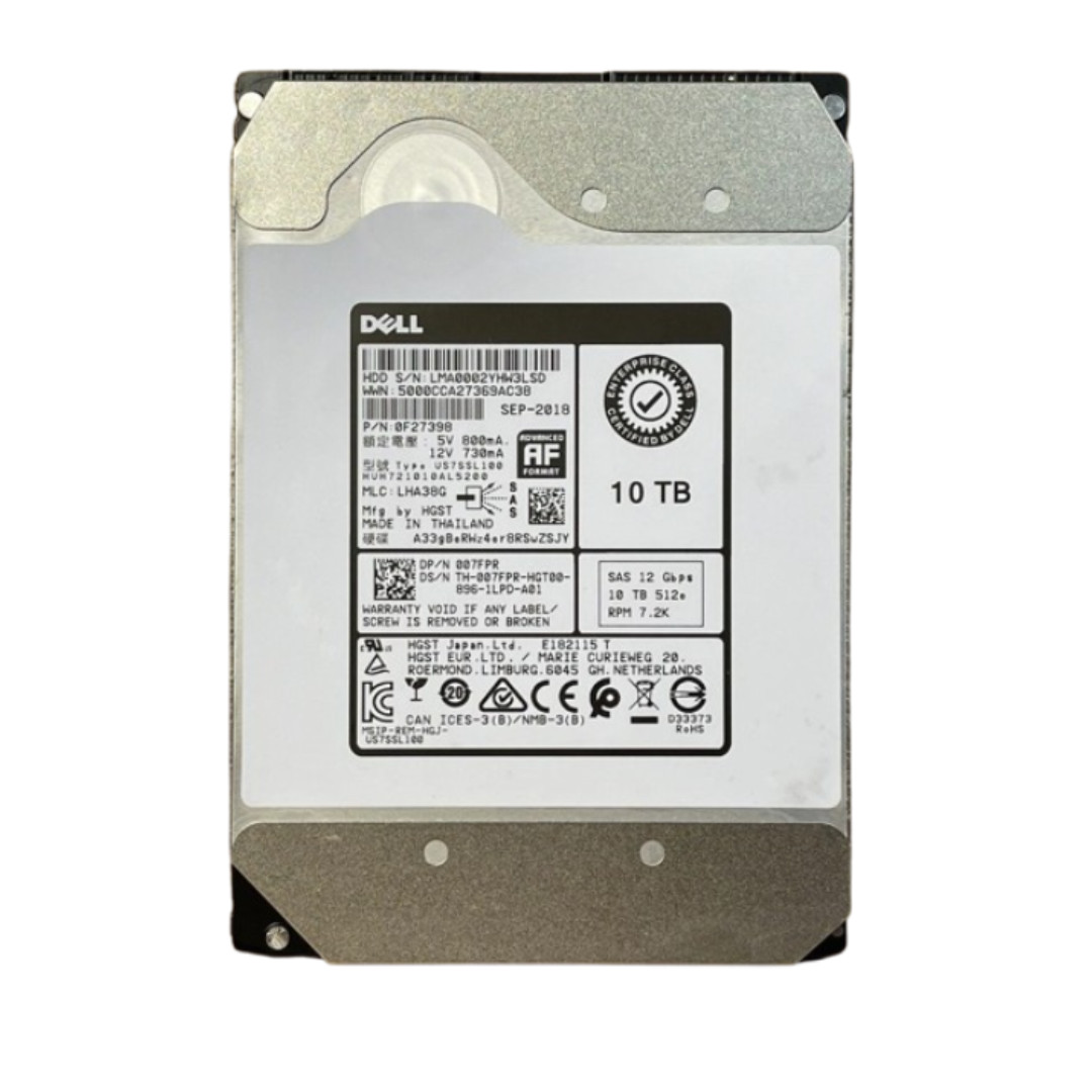 Dell 07FPR 10TB 7.2K 12Gb/s 3.5" SAS 512e Enterprise HDD HUH721010AL5200
