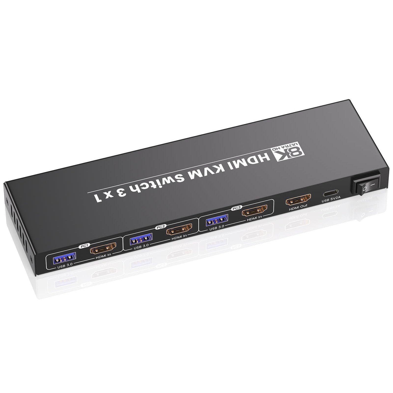 8K60Hz 4K120Hz HDMI KVM Switch 1 Monitor 3 Computers, USB3.0 3 Port KVM Switc...