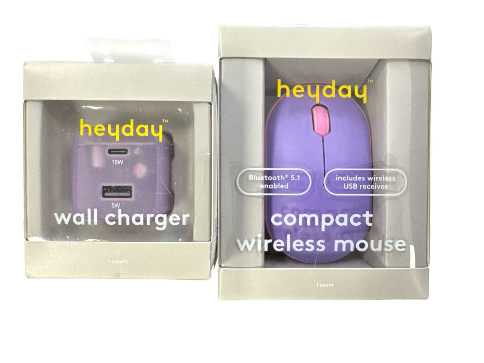 Heyday Bluetooth 5.1 Compact Wireless Mouse With USB Receiver Purple & Pink