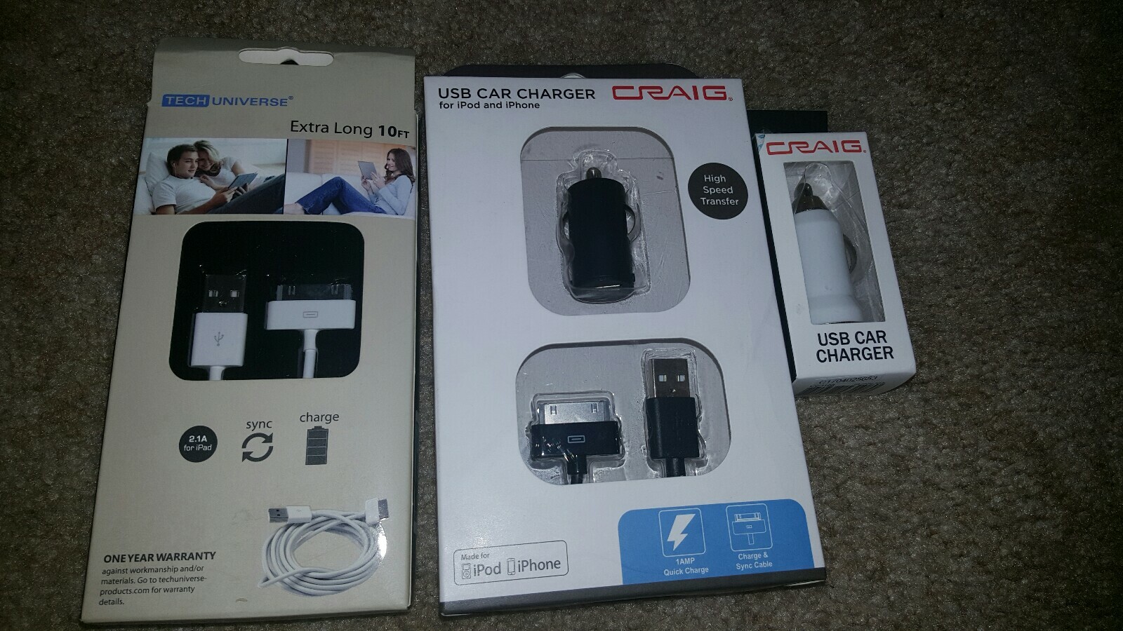 Tech Universe Fast Charge Sync Cable 10 ft IPOD,IPHONE,IPAD TU5109 White LOT car