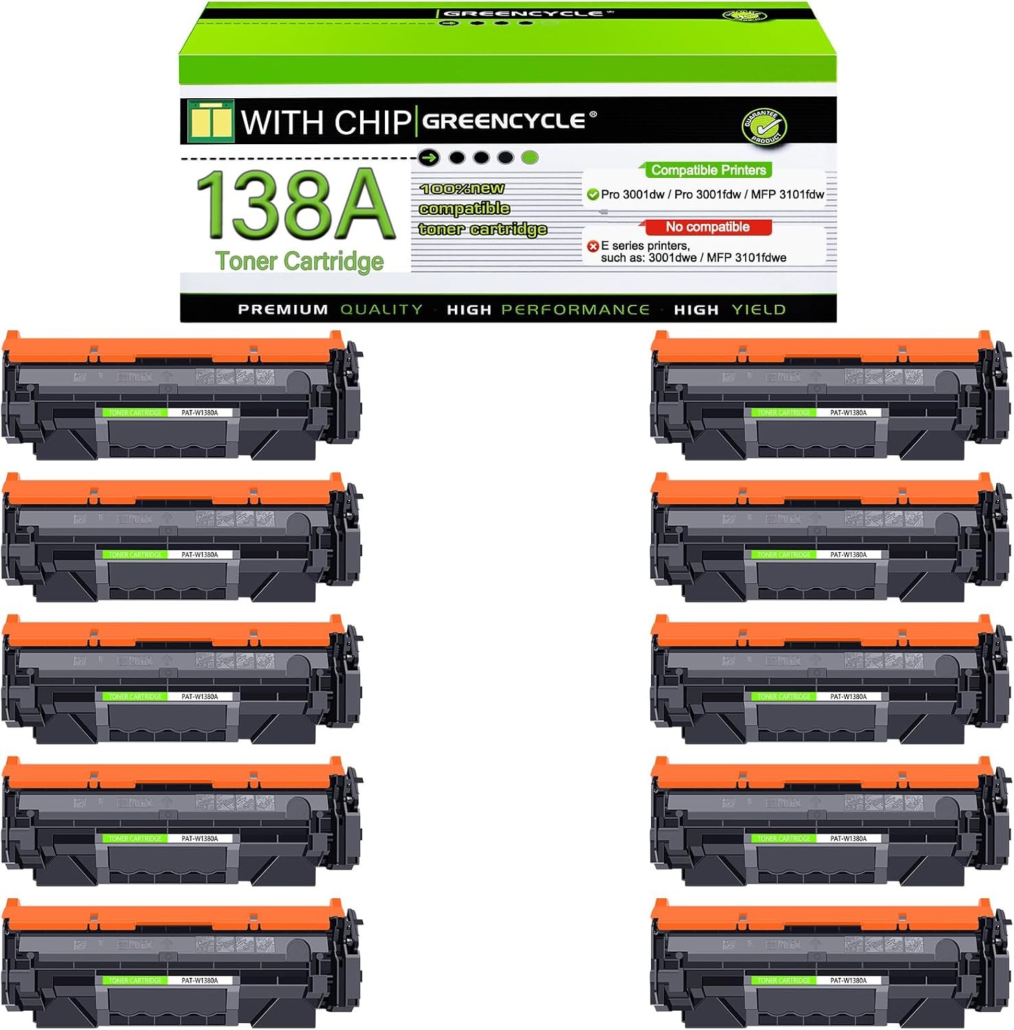 W1380A 138A Toner 10PK Compatible with HP LaserJet Pro 3001dw 3001fdw MFP 3101fd