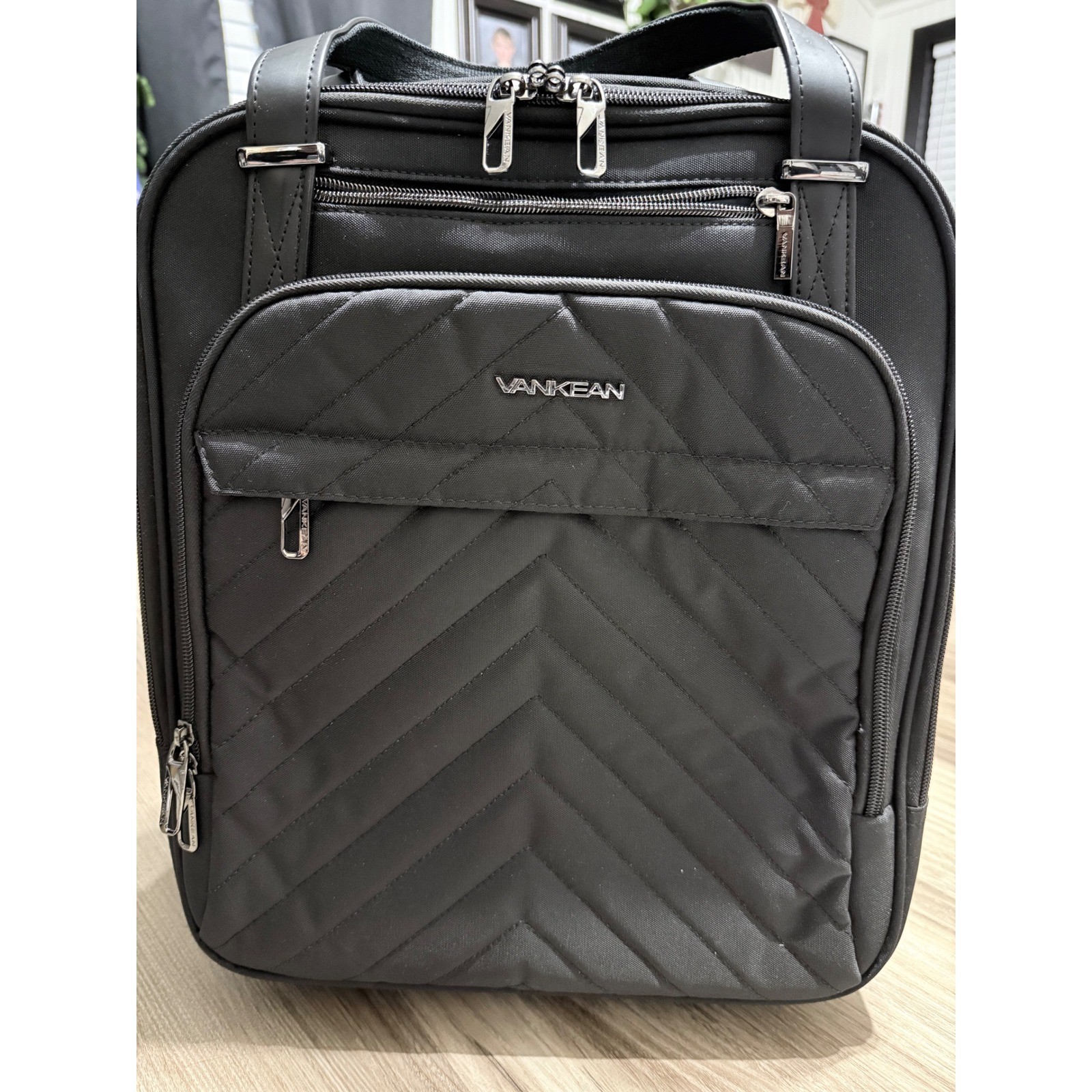 VANKEAN Rolling Laptop Bag 15.6 Inch Quilted Mobile Office Briefcase Black RFID
