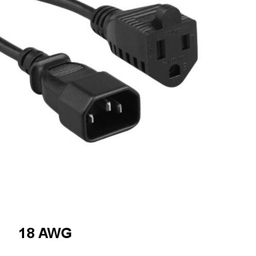 Kentek 1' ft 18 AWG Power Extension Cord NEMA 5-15R to IEC60320 C14 10A/125V SVT