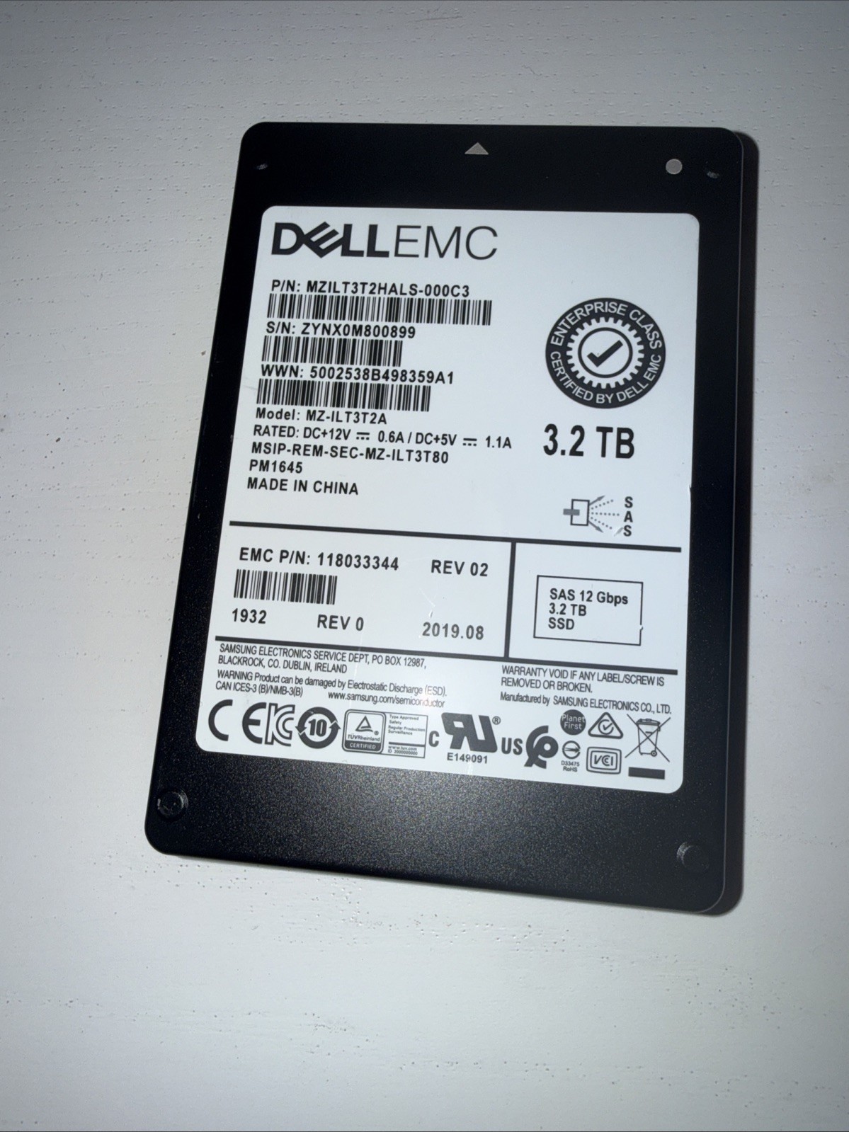 Samsung Dell PM1645 MZILT3T2HALS 3.2TB 2.5" SAS-3 SSD
