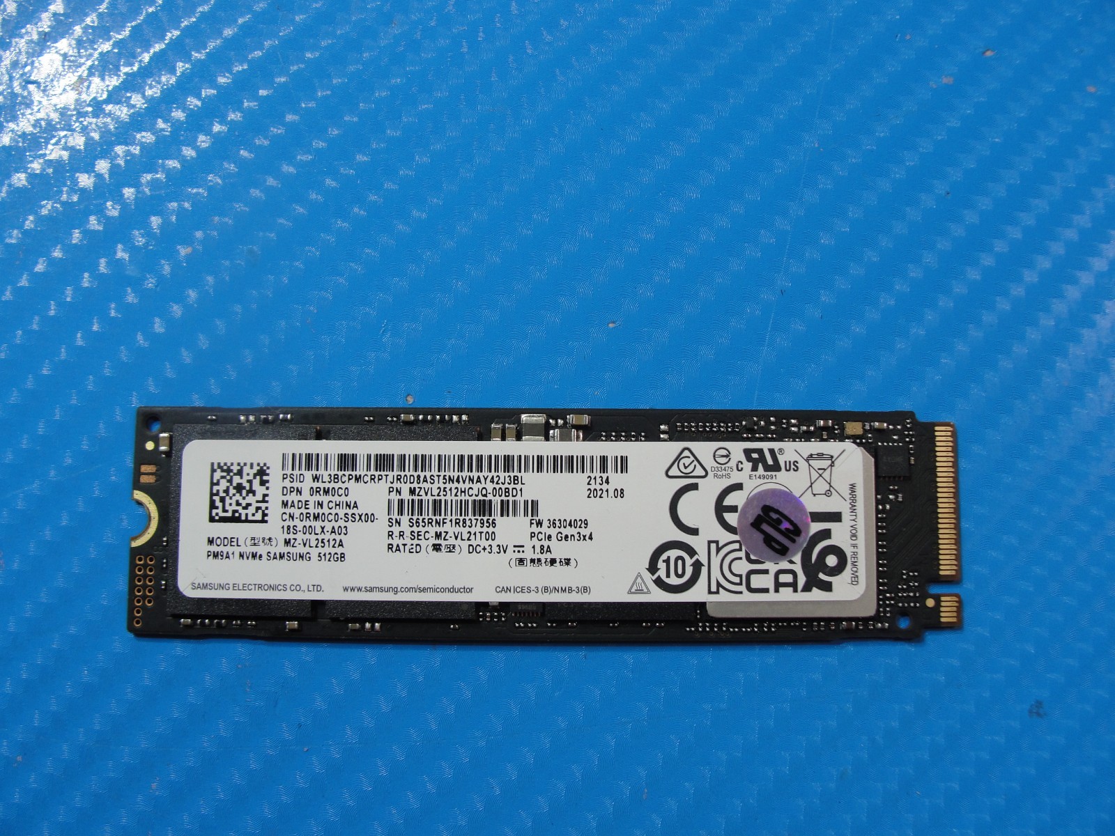 Dell 5420 Samsung 512GB SSD Solid State Drive M.2 NVMe MZVL2512HCJQ-00BD1 RM0C0