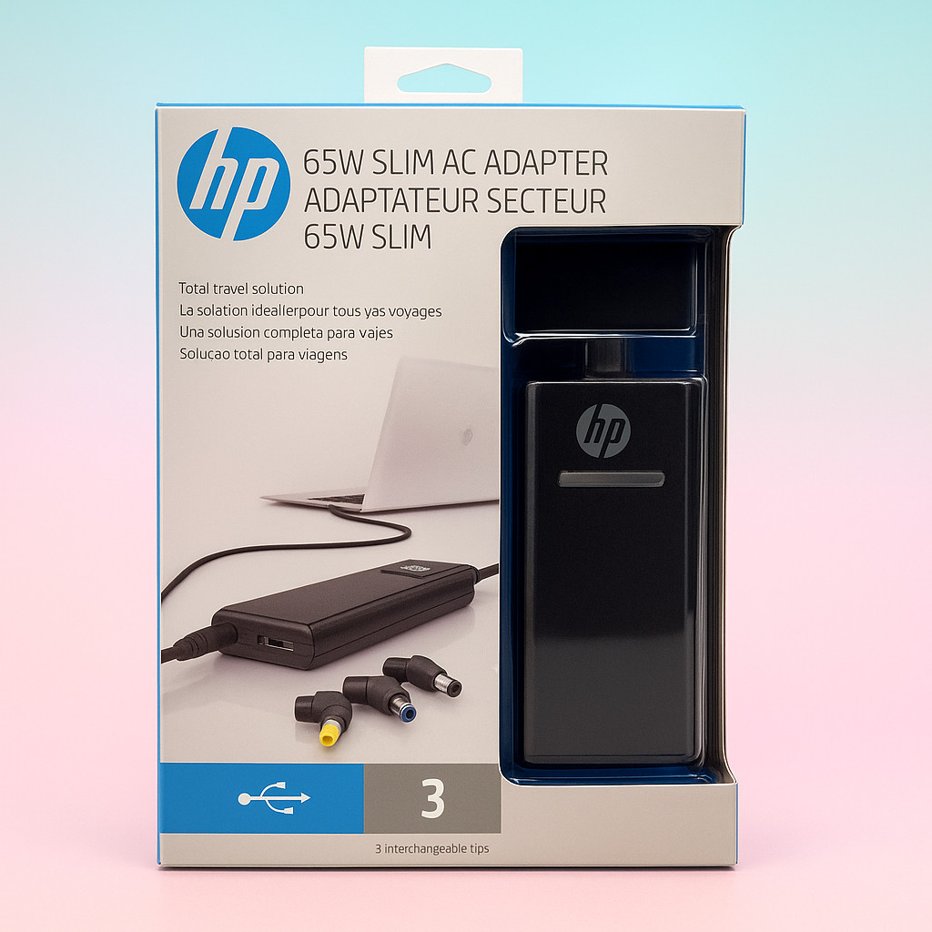 HP Adapter Charger Slim 65W AC  - Multiple Devices 3 Interchangeable Tips