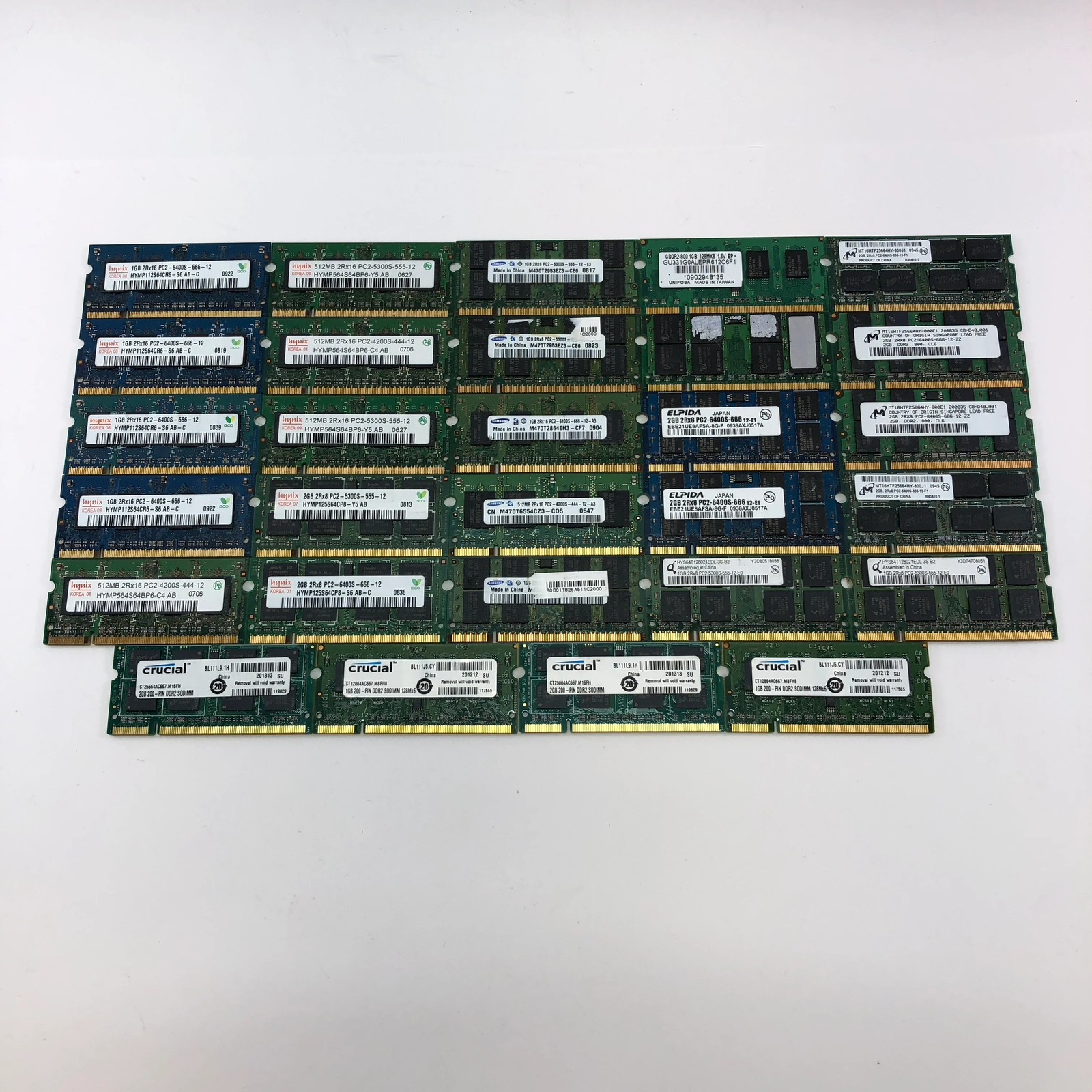 Lot of 29 Mixed SODIMM DDR2 RAM Laptop Memory Modules Crucial Micron Hynix