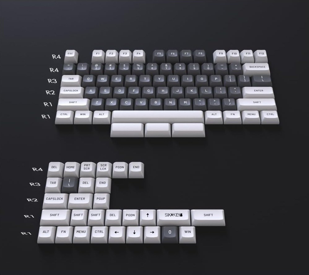 SIKAKEYB PBT Doubleshot Keyboard Keycaps · WHITE / GREY · 60/64/68/84 · NEW