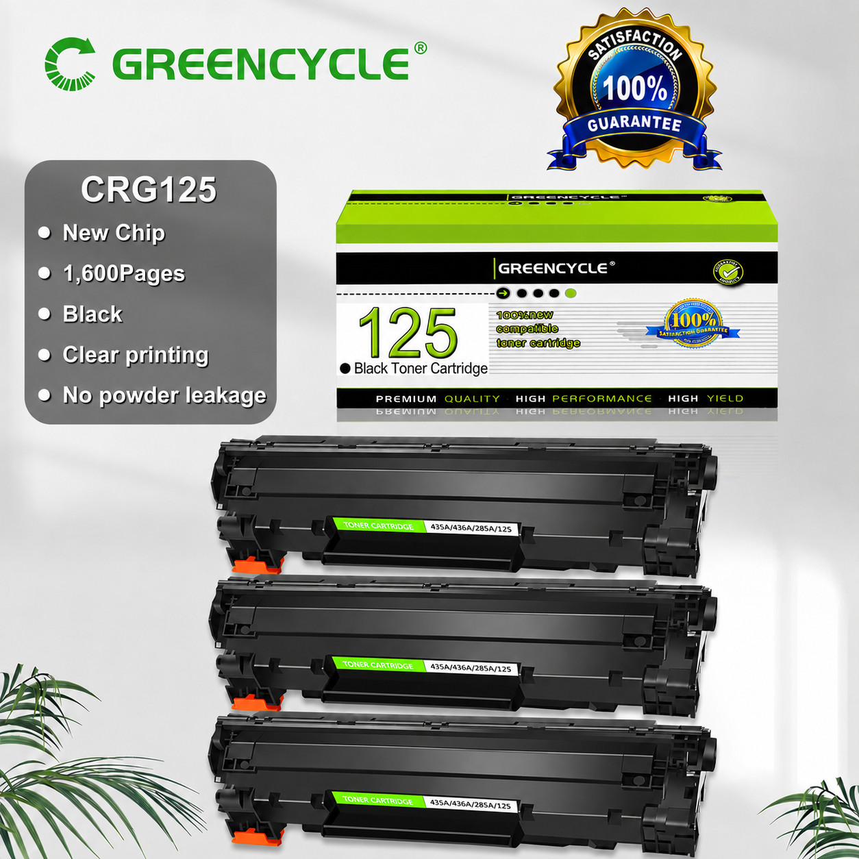 3-Pack 125 CRG125 Compatible Toner Cartridge for Canon MF3010 LBP6000 LBP6030w