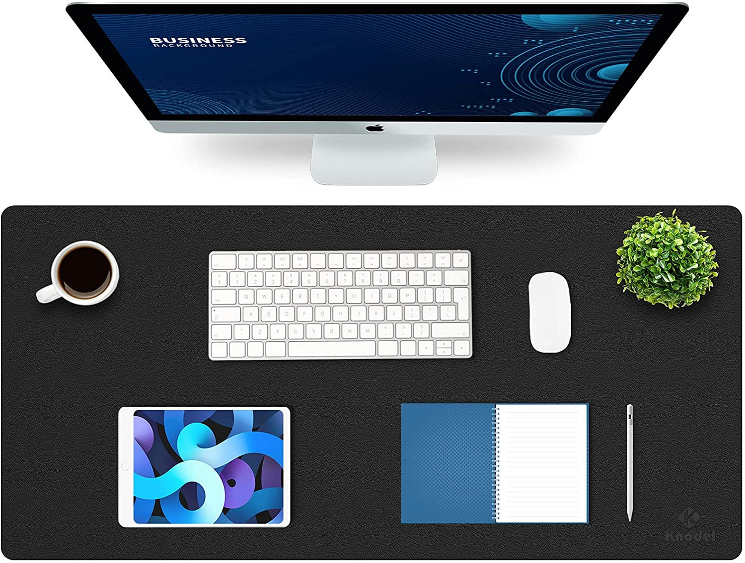 K KNODEL Extra Large Desk Mat, Leather Mouse Pad (35.4"X17", Black)
