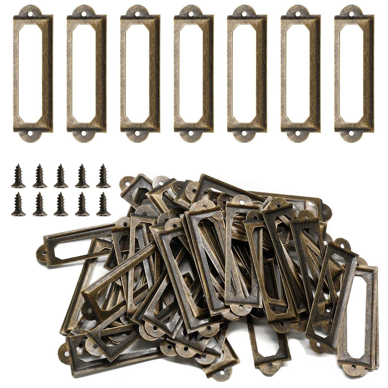 50Pcs Metal Library Label Holders, File Cabinet Label Frames with Screws, Card T