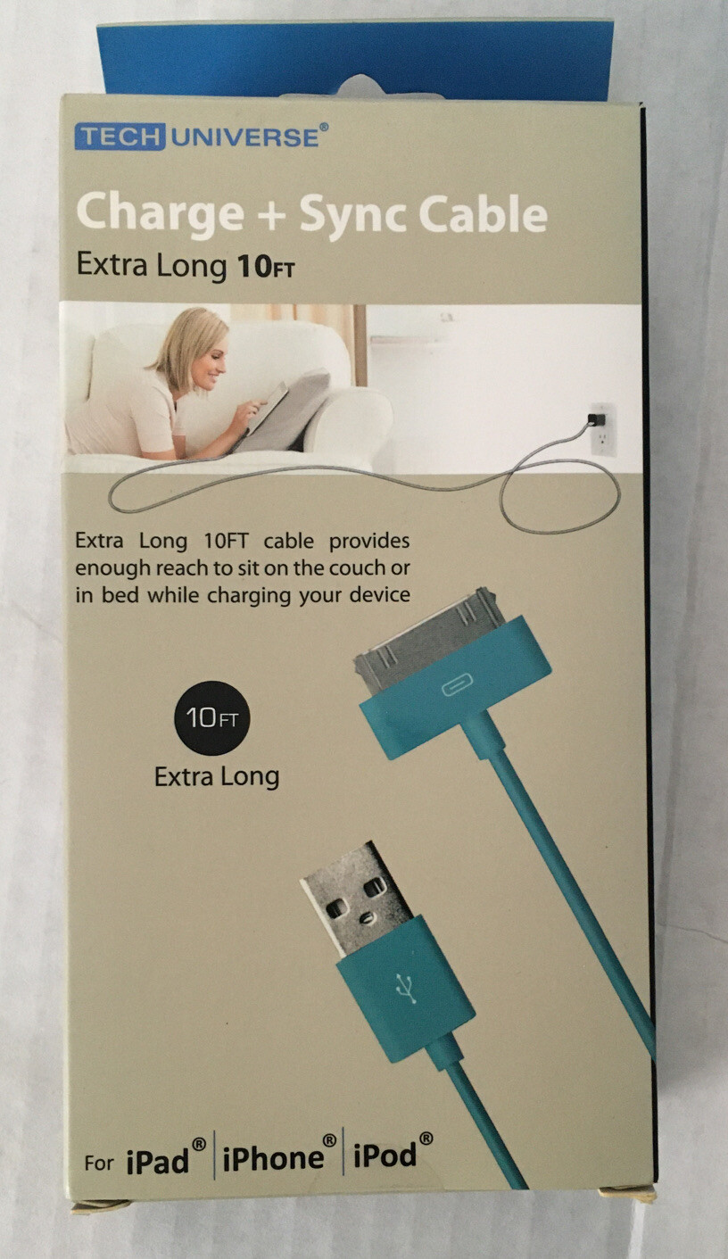Tech Universe Charge + Sync Cable Blue 10 Ft NEW