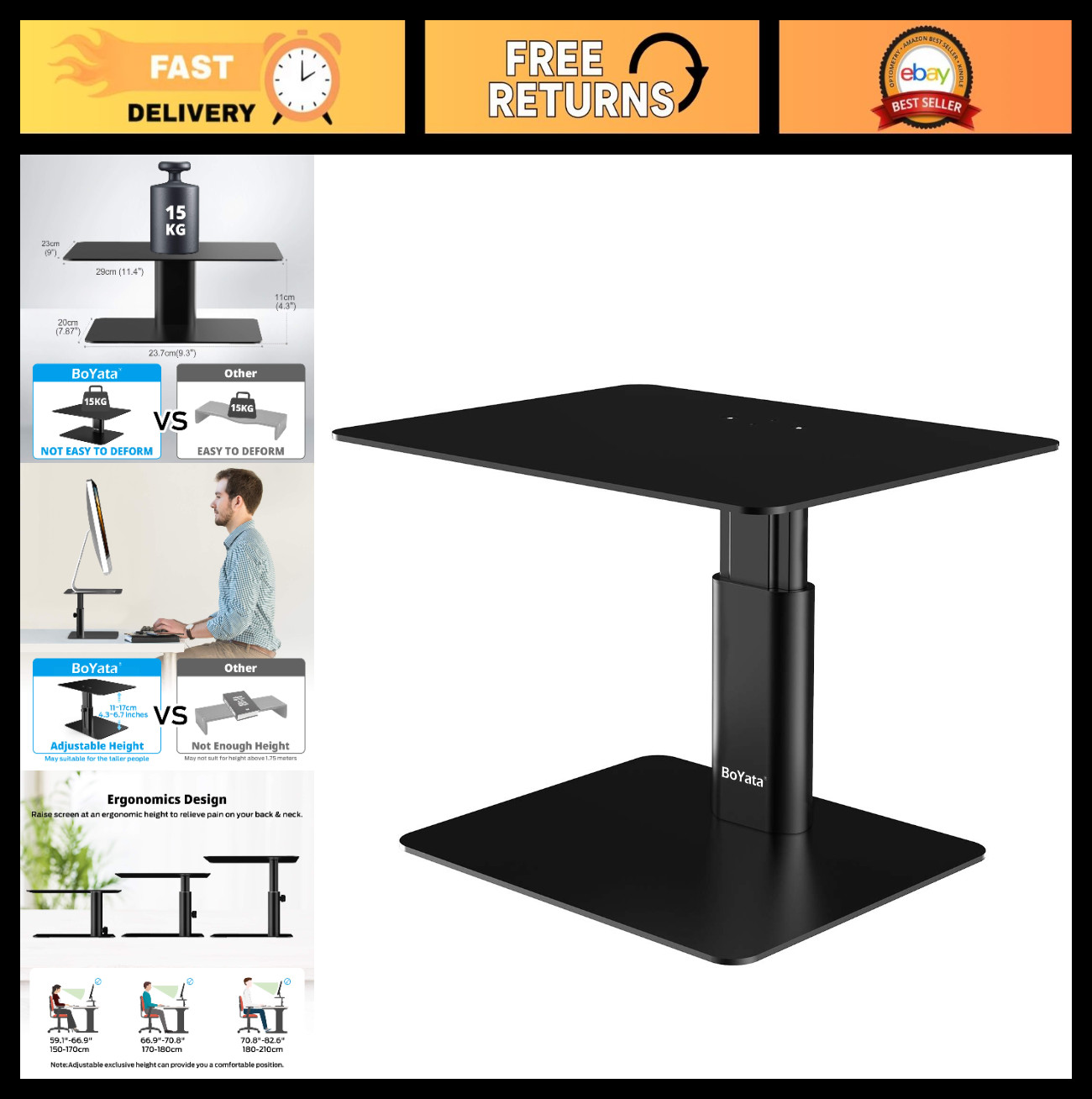 Adjustable Height Metal Monitor Stand Riser - Desktop Organizer for Laptops, PCs