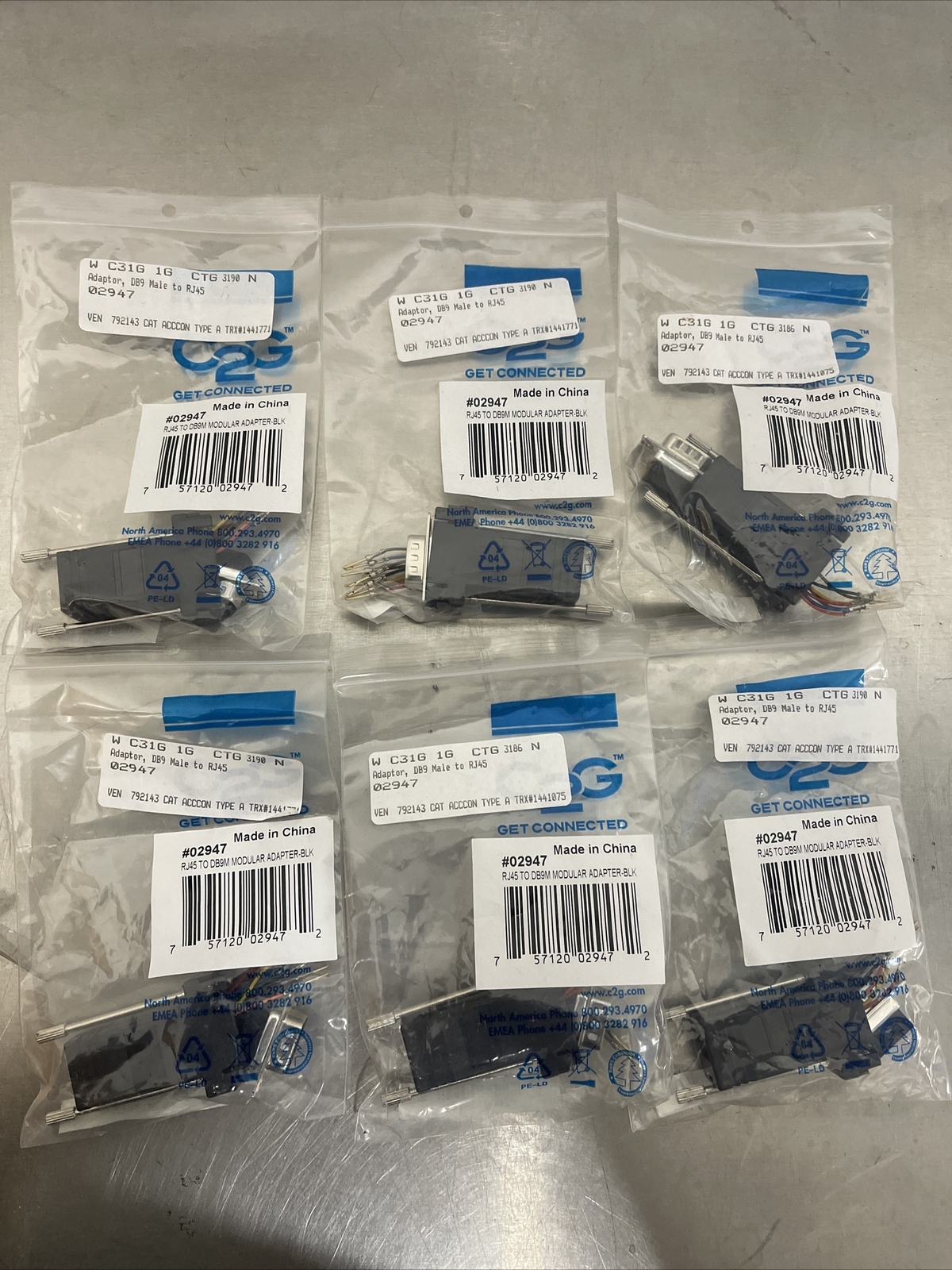 5x Serial RS232 DB9 Male to RJ45 Ethernet Adapter Connector Converter Extender