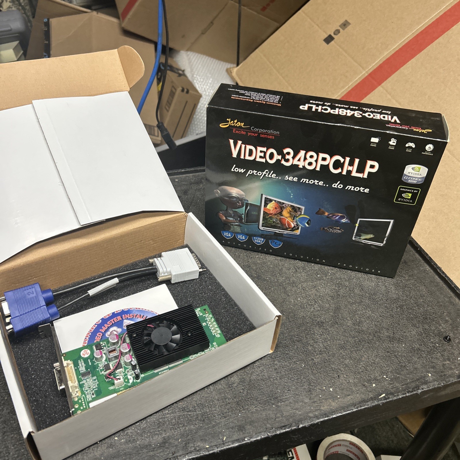 Jaton VIDEO-348PCI-LP GeForce 6200 PCI 512mb VGA NEW NOS GPU dual XP monitors