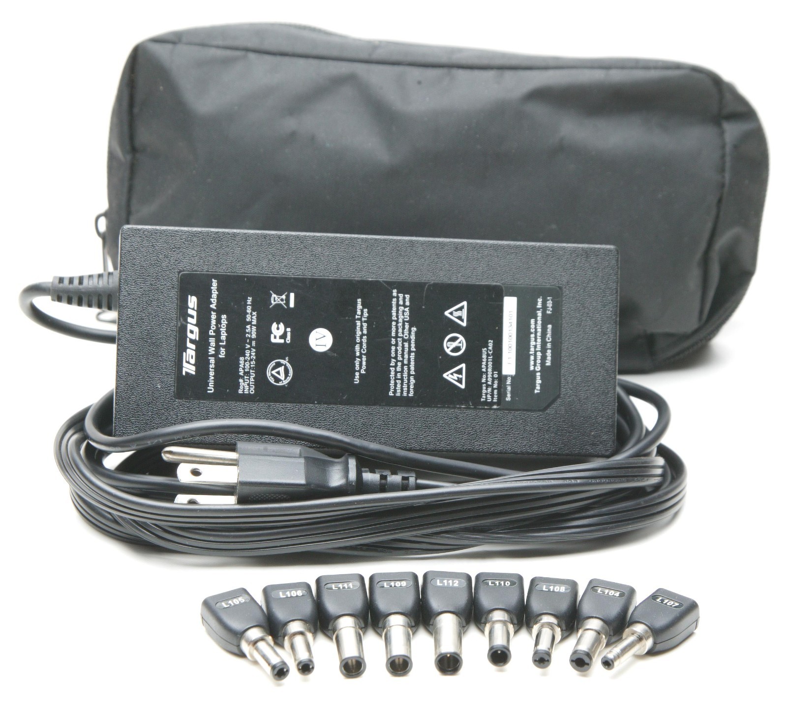 Targus Laptop AC Adapter with 9 Connector Tips. 100/240V--15/24V 2.5A. Good.