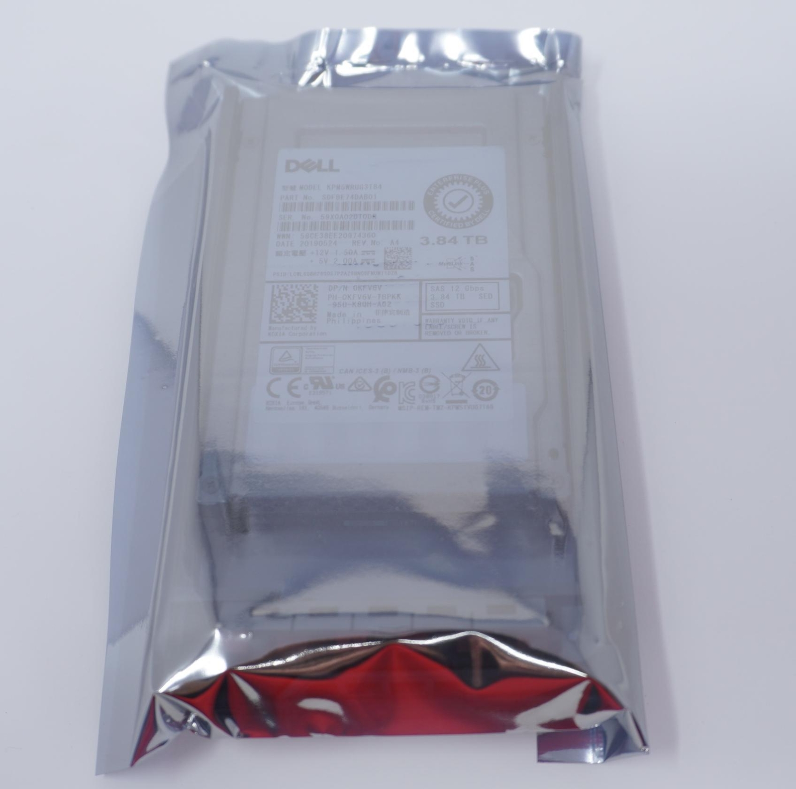 KFV6V Dell 3.84TB SAS 2.5" G13 12G SED RI SSD Solid State Drive KPM5WRUG3T84