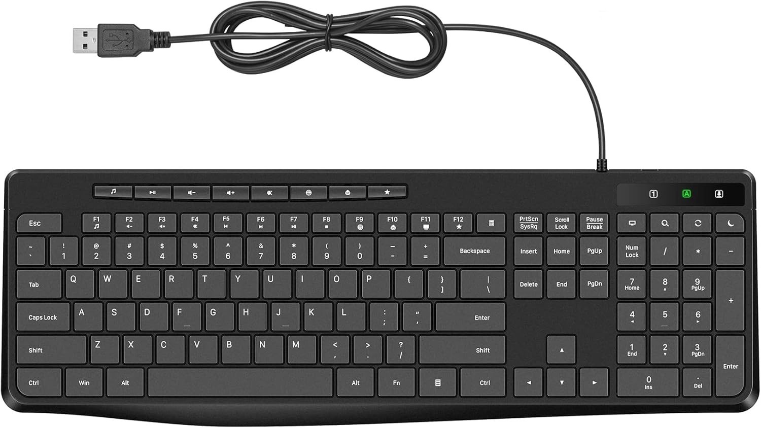 Quiet Wired Computer Keyboard Silent Low Profile Slim Full Size USB Spill-Resist