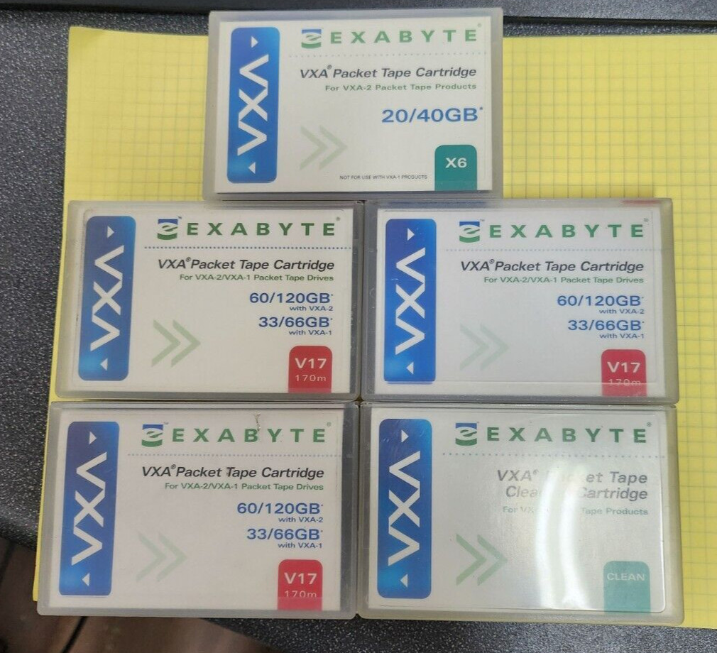 5x Exabyte Tape Data Cartridges: 3x V17 111.00103, 1x X6 111.00200 & 1x Cleaning