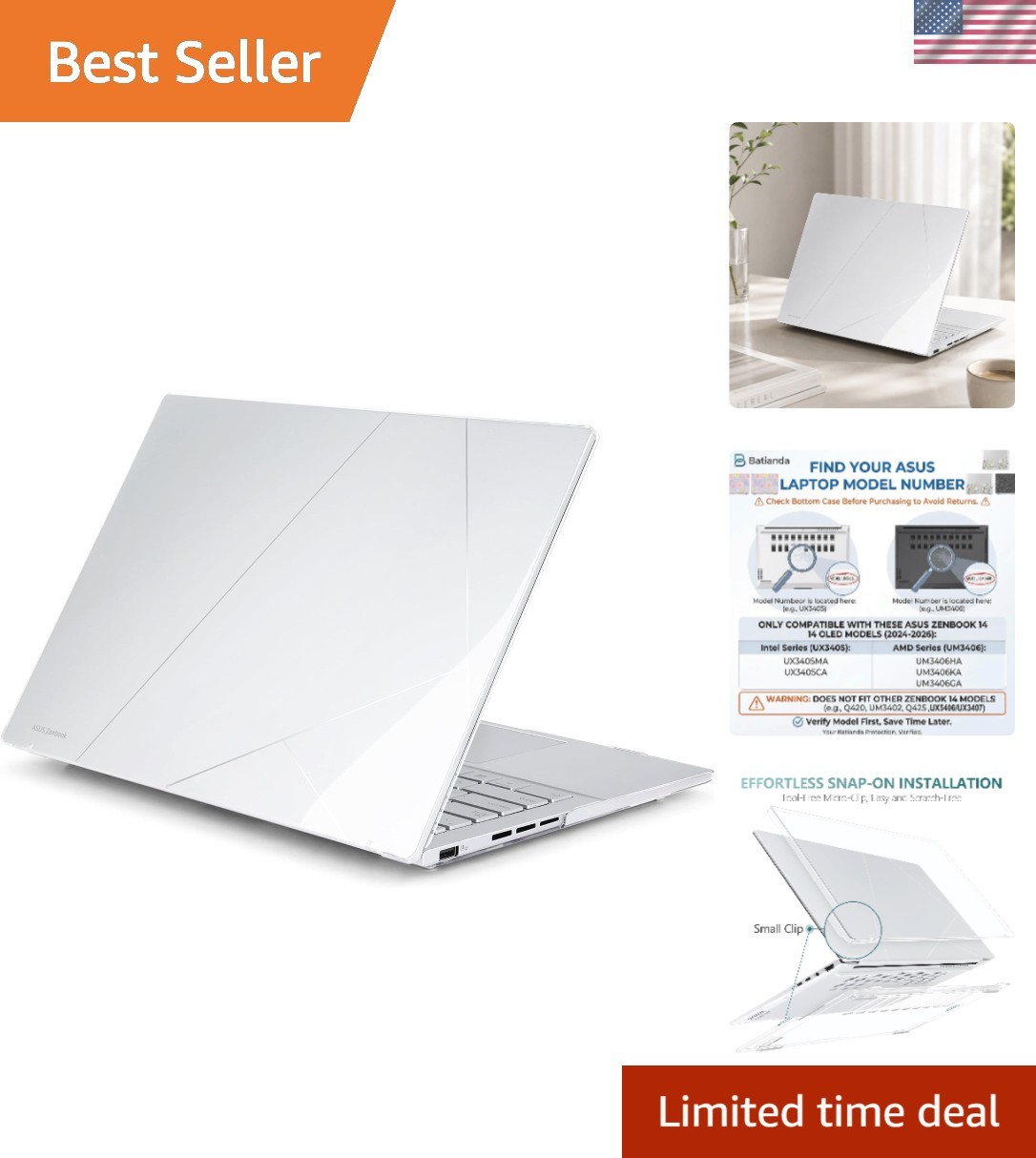 Transparent Anti-Scratch Laptop Cover for ASUS ZenBook 14 OLED UX3405 Series