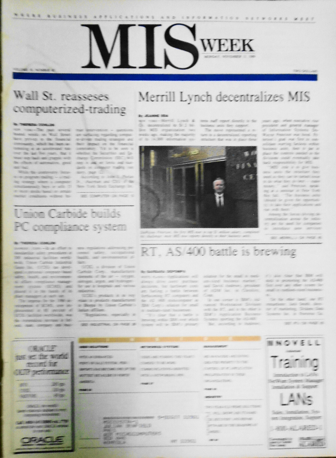 MIS Week, November 13, 1989 - Wall Street reassesses computerized trading, etc