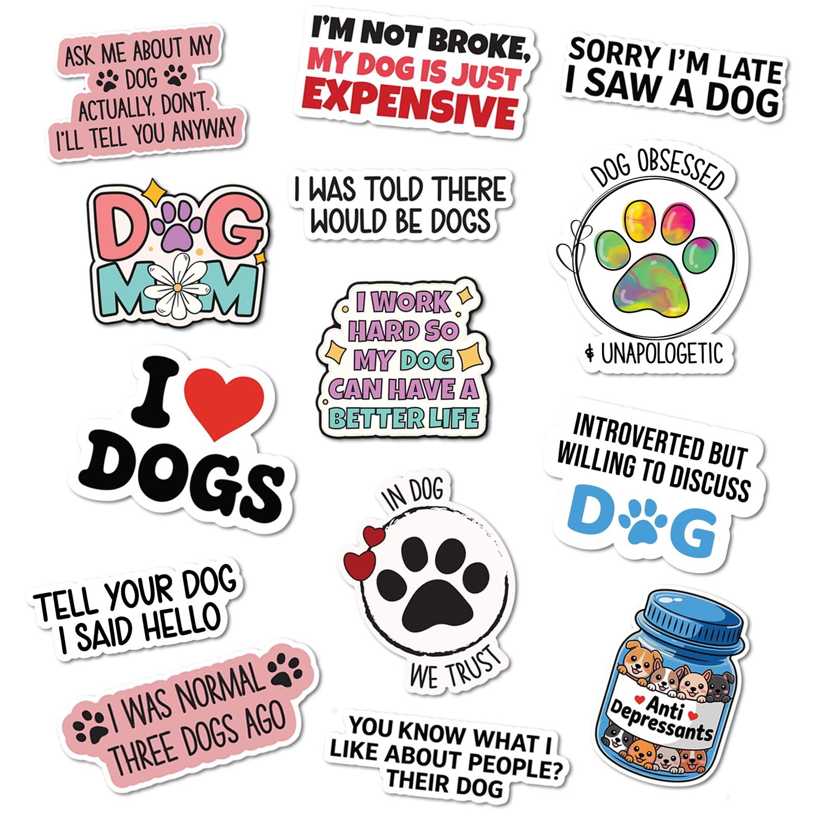 Sticky Expressions Dog Mom Stickers for Laptops, Bottles & Set Of 14, Multi