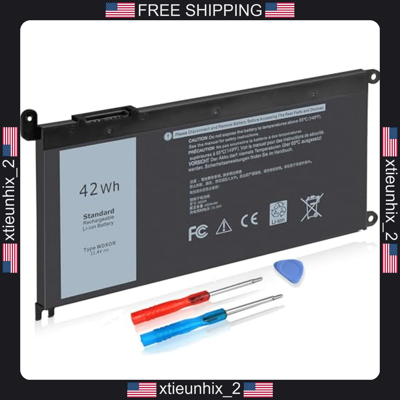 Dell Inspiron Laptop Battery WDX0R 42Wh 3-Cell Replacement for Inspiron 15