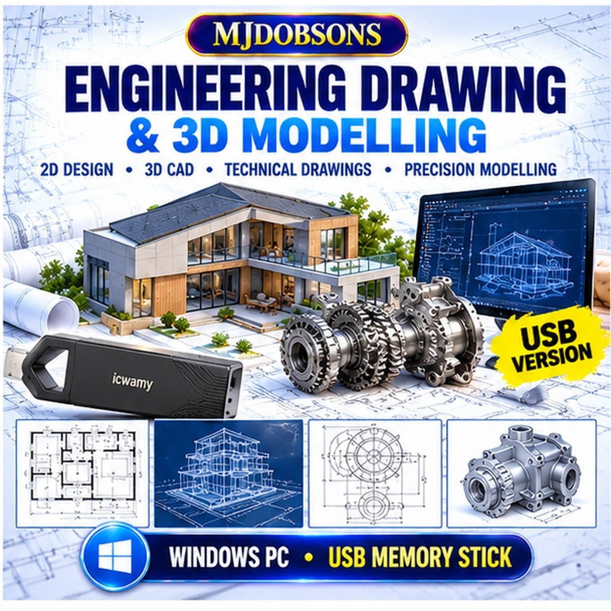 Animation Studio 2D 3D CAD Software LibreCAD BRL-CAD USB Windows PC
