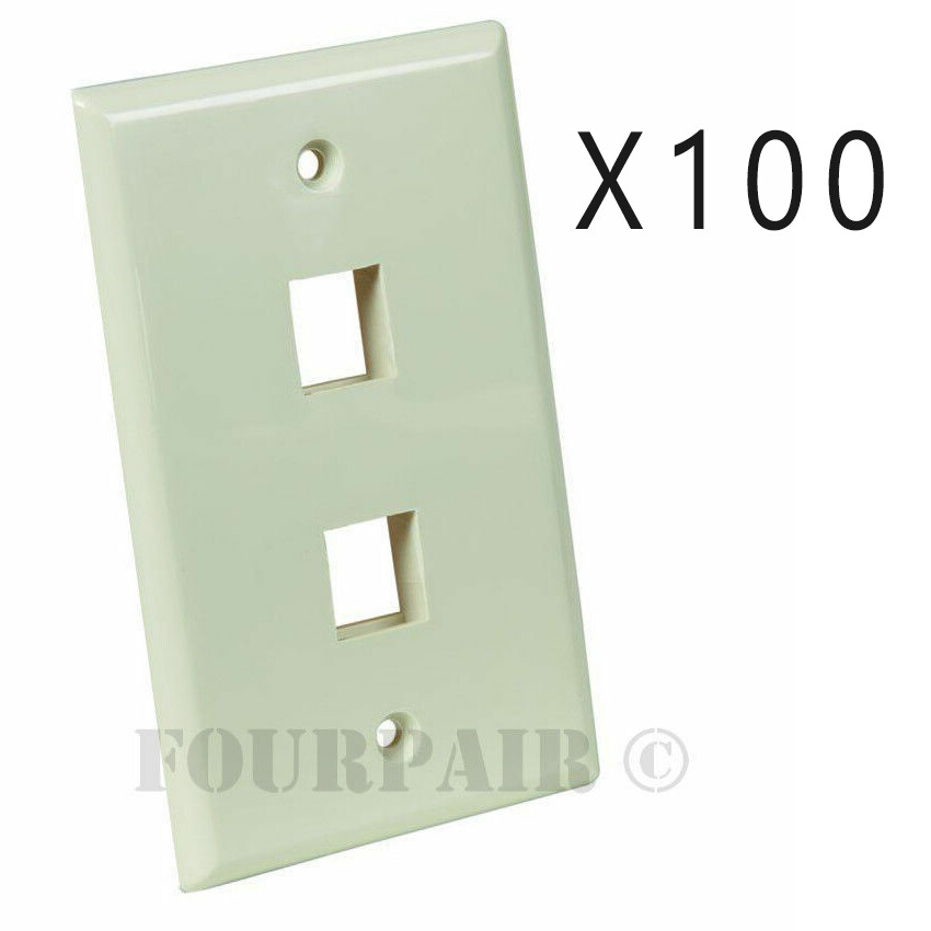 100 Pack Lot Keystone 2 Hole Port Jack Network Wall Face Plate CAT5e CAT6 Almond