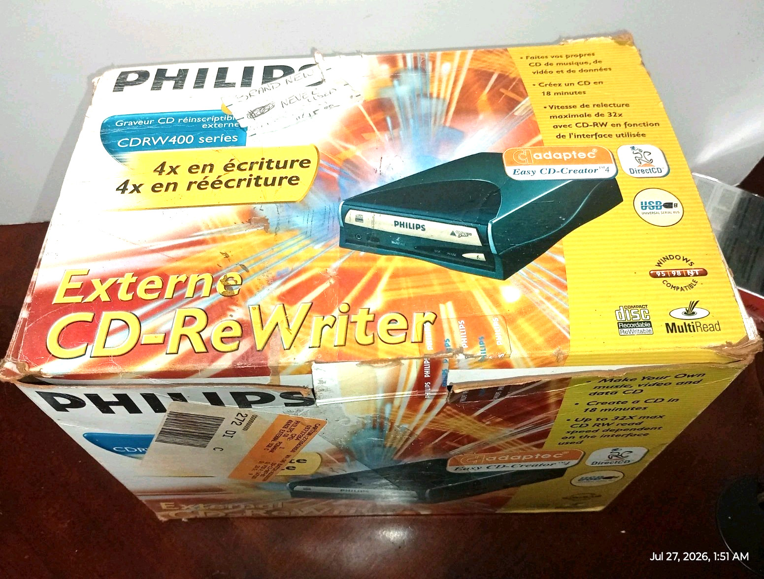 Philips External CD ReWriter CDRW drive 400 series IDE USB PC Vintage CPU NOS?