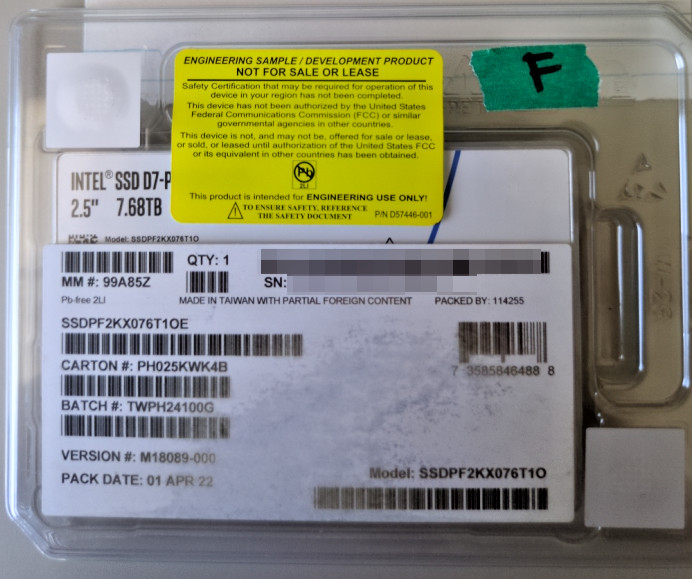 BRAND NEW Intel D7-P5510 7.68TB U.2 SERVER SSD NVME 2.5" SSDPF2KX076T1 | Sample
