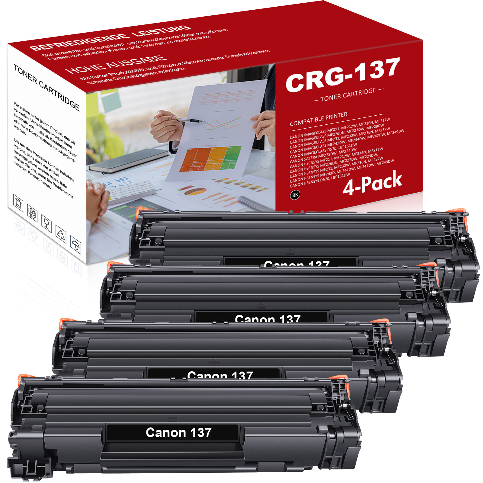 4Pack CRG-137 Toner Cartridge Compatible For Canon 137 ImageClass MF232w MF244dw