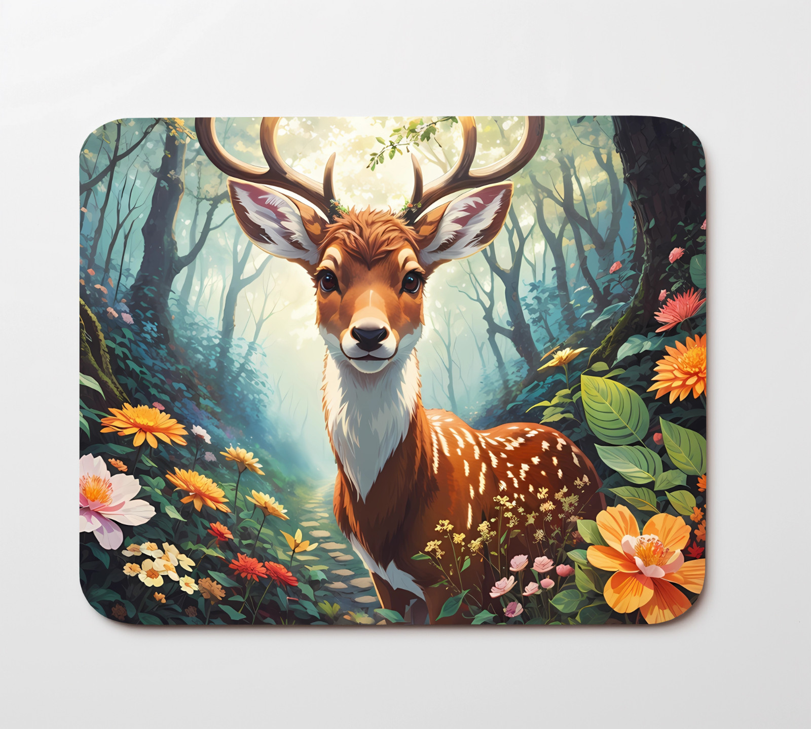 Cute Deer In Forest Mouse Pad 9.5"x8" Non Slip Rubber Bottom Rectangle Mousepad