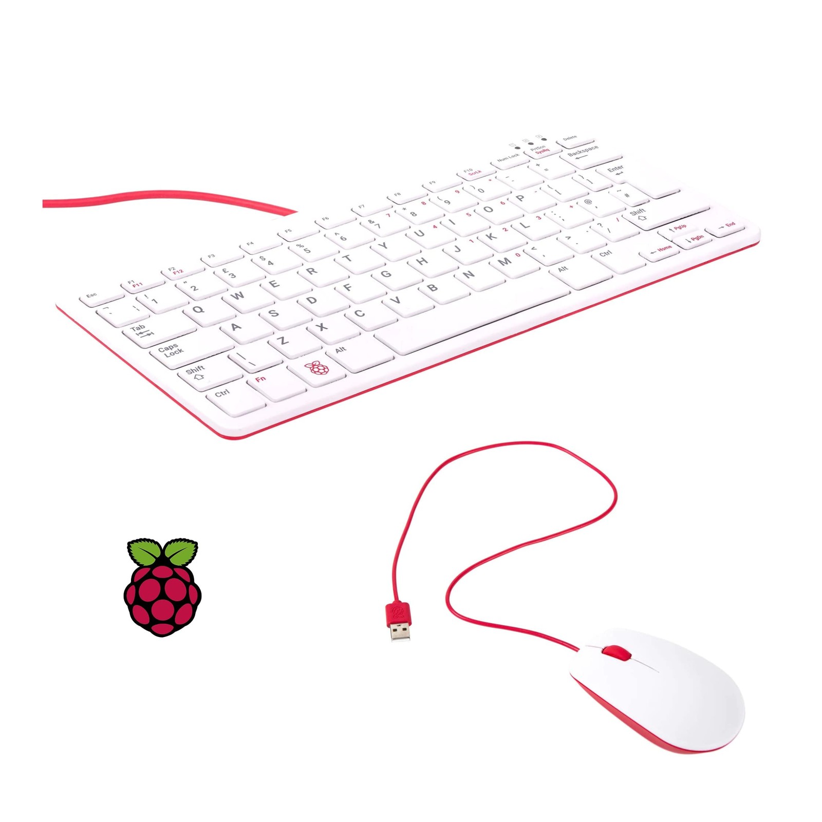 Official Raspberry Pi Keyboard and Mouse Combo + a Logo Sticker (White/Red)