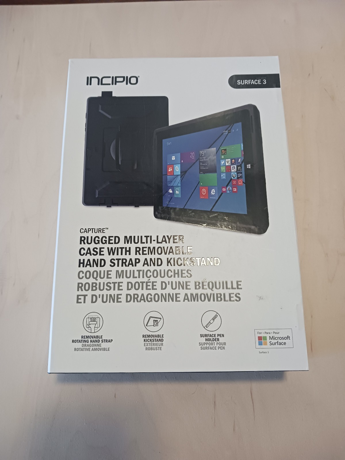 Incipio Surface 3 Capture Rugged MRSF-080-BLK Case Removable Handstrap Kickstand