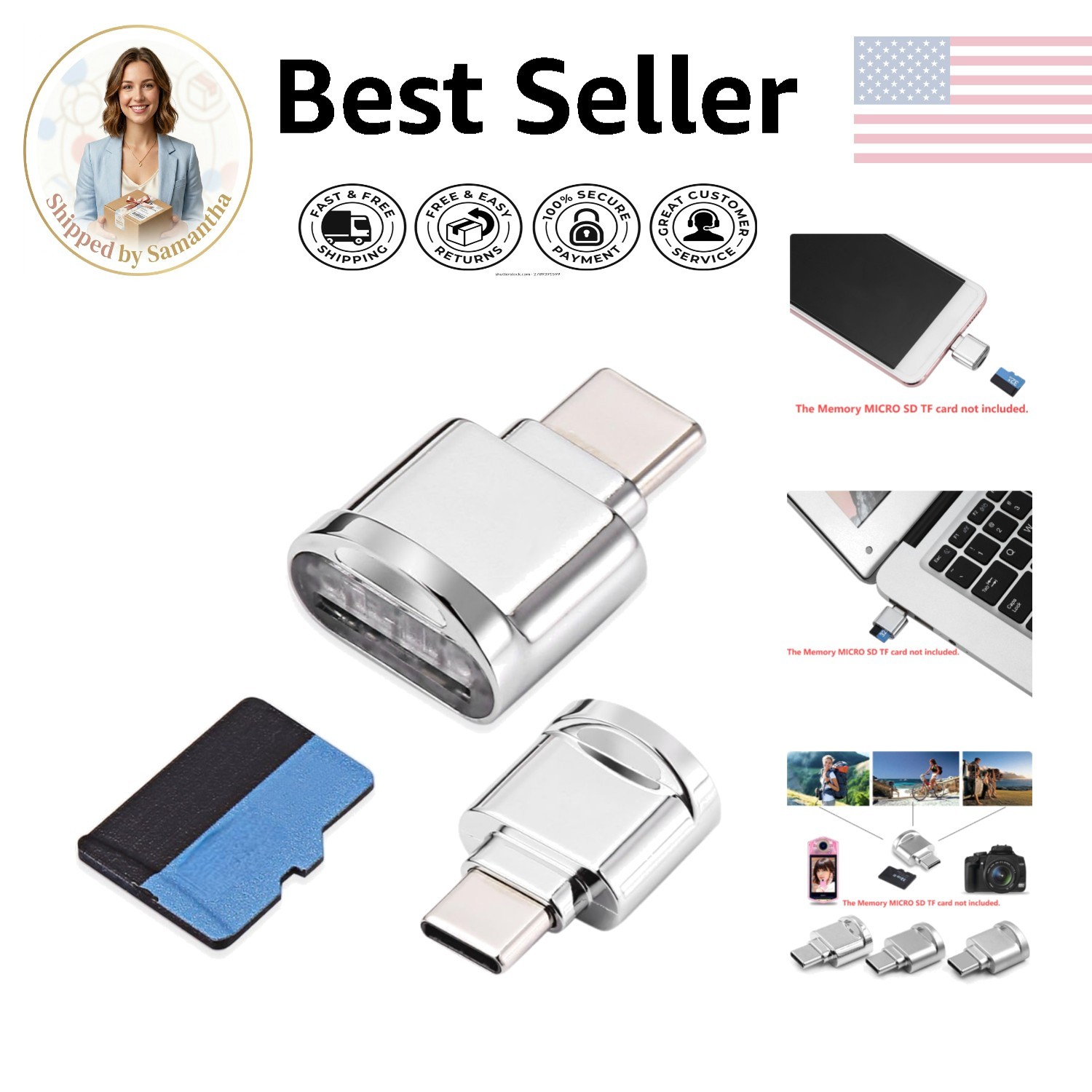 Sleek USB Type-C Micro SD Card Reader Adapter 2-Pack - Effortless File Transfers