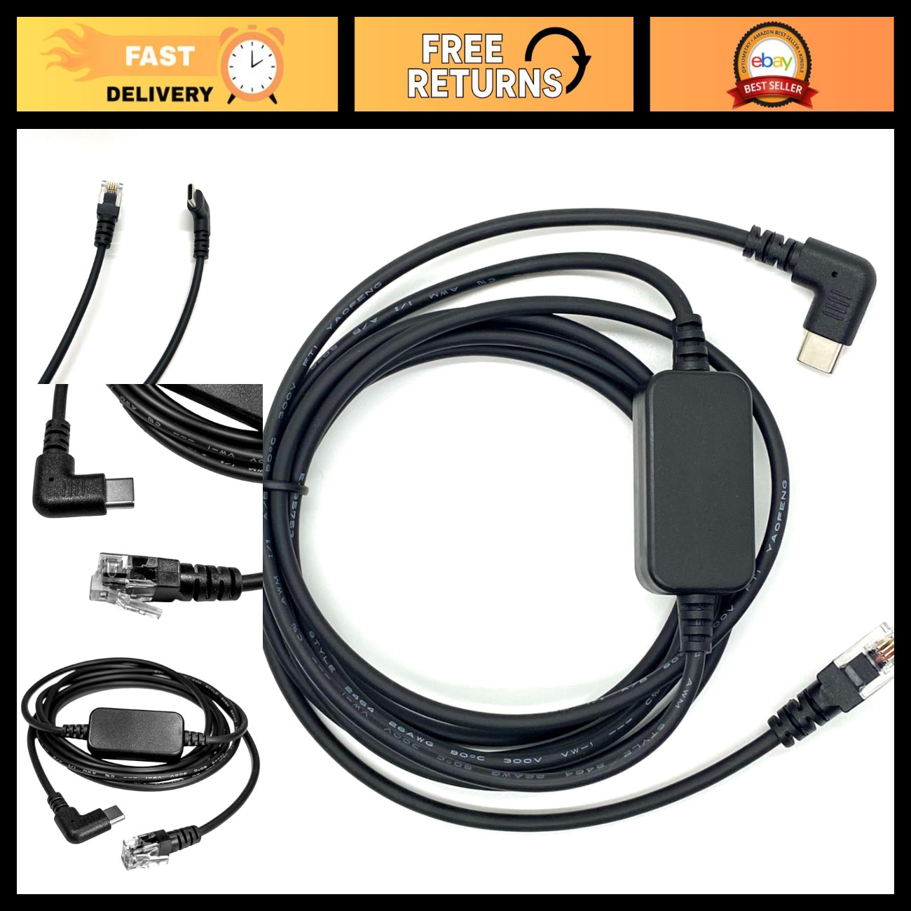 USB-C to RJ11 Power Cord for Radar Detectors R8 R7 R4 DFR9 DFR8 DFR7 & More
