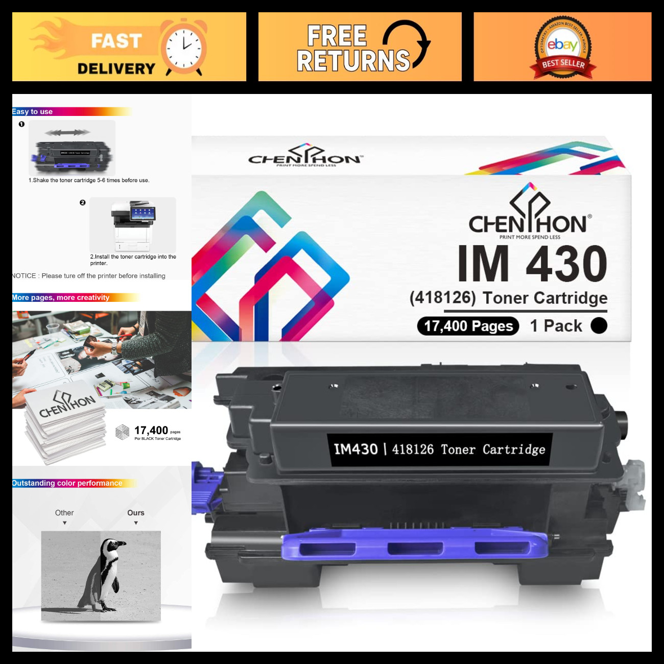 Compatible Toner Cartridge for Ricoh IM430 P502 418126 - High Yield, 1-Pack