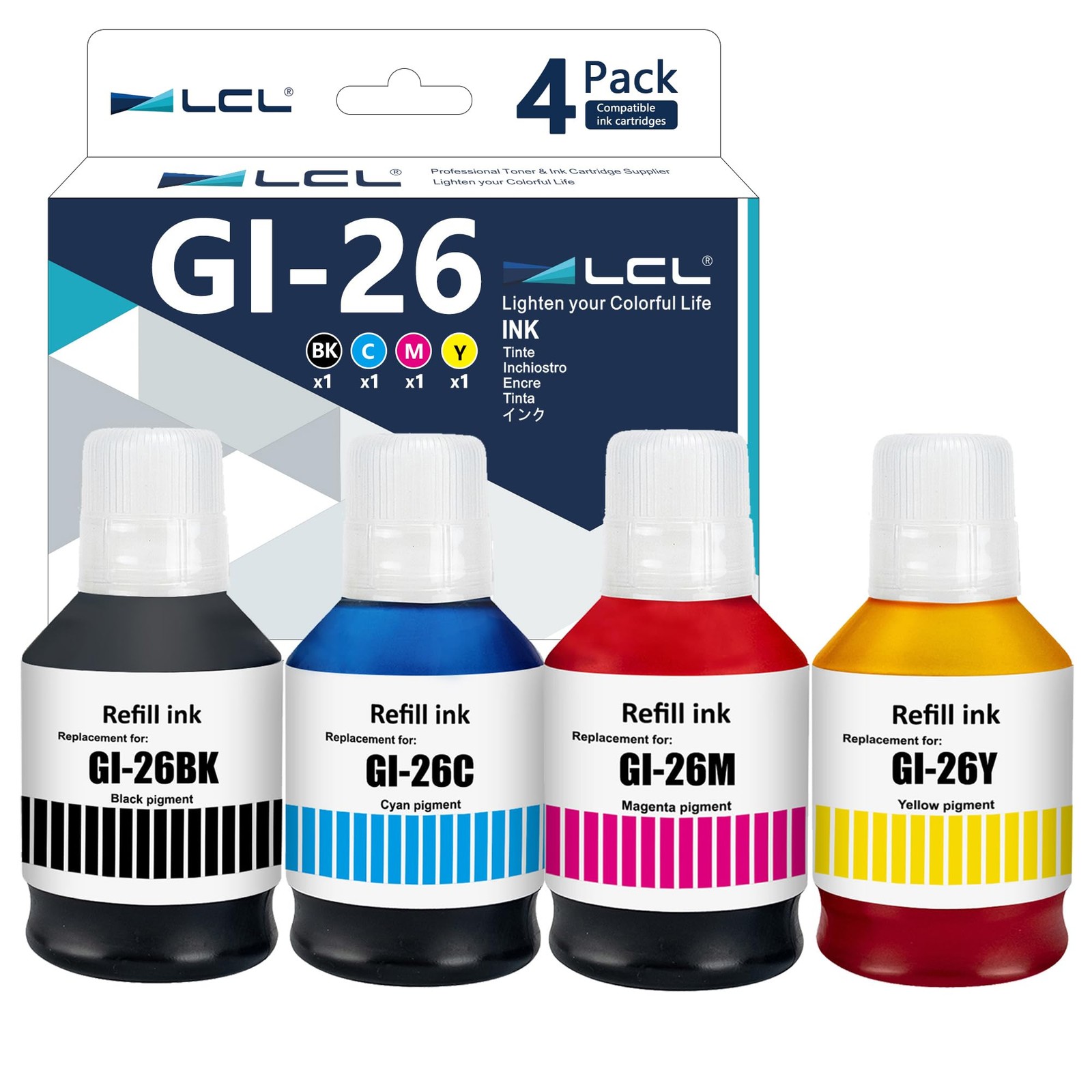 LCL GI-26 GI26 Ink Bottles Replacement Canon 26 GI26 GI-26 Ink Refill Bottles