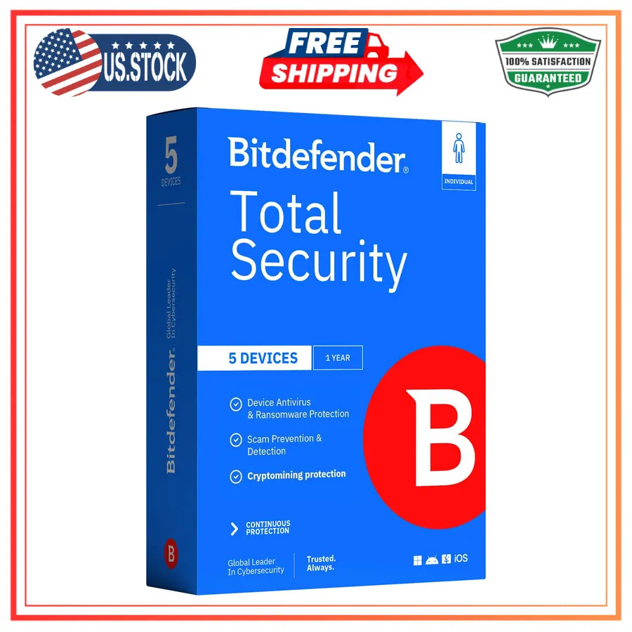 Bitdefender Total Security 2026 5 Devices 1 Year Subscription PC Mac Activation