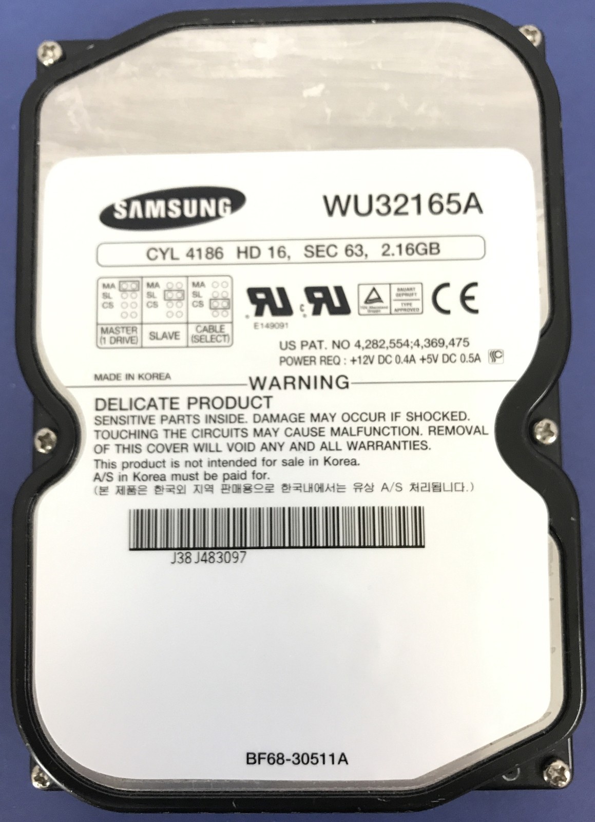 SAMSUNG WU32165A VINTAGE RARE 2.16GB IDE HARD DRIVE TESTED