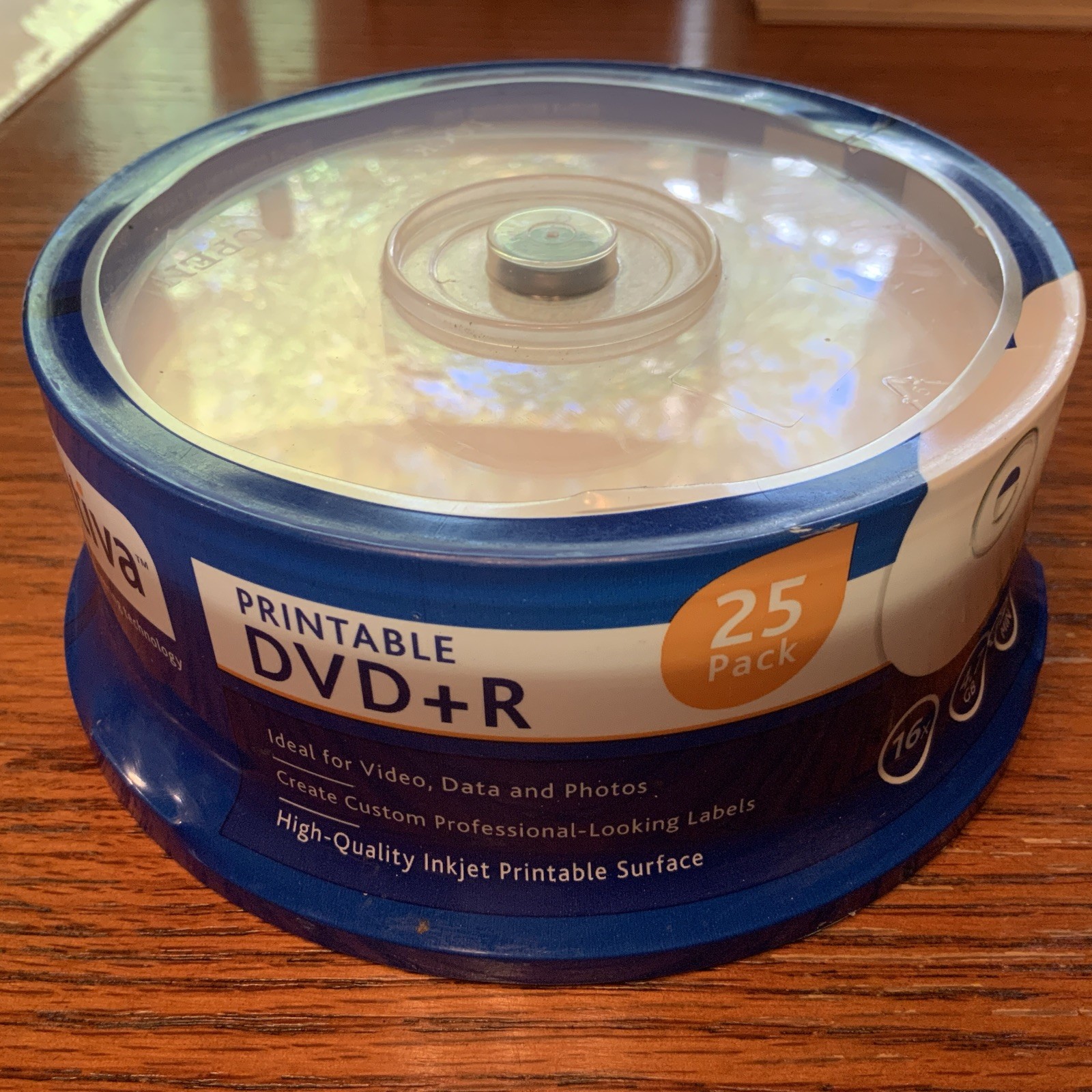 25 Ativa Office Depot White Inkjet Printable DVD+R Discs Disk 16X 4.7GB 120mins