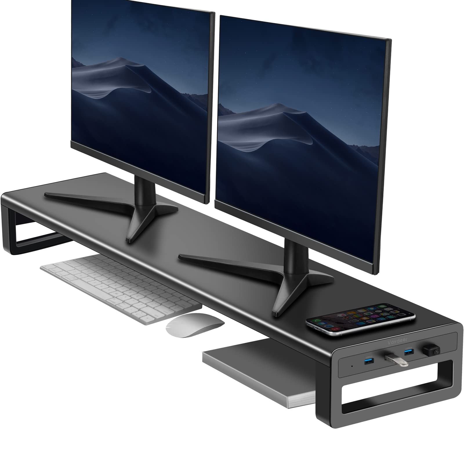 Vaydeer Dual Monitor Stand Computer Riser with USB 3.0 Hub Ports, X-Large